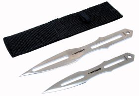 Set Of 2 Silver 8.5" & 6.5" Throwing Knives With Sheath